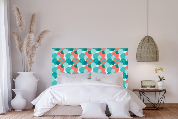 Tête de lit décor bulles Japonaises bleu Deluart
