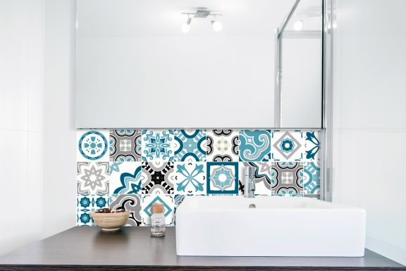 Panneau de vasque carreaux ibériques bleu et gris Deluart