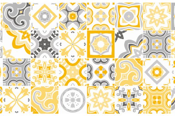 Salle de bain - Vasque / Bain - Carreaux Ibériques jaune gris