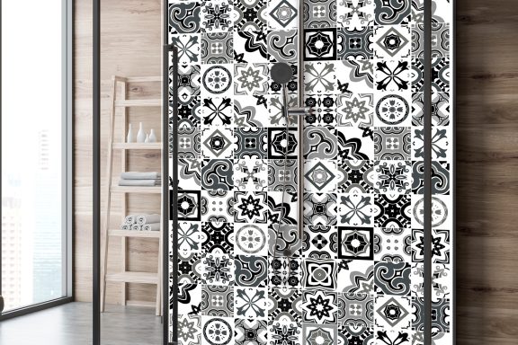 Panneau de douche carreaux ibériques noir et blanc Deluart