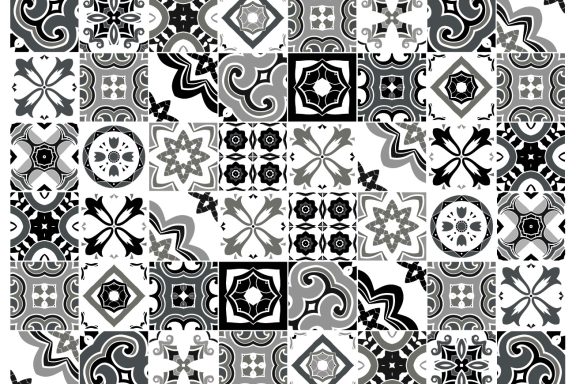 Salle de bain - Douche - Carreaux Ibériques noir et blanc