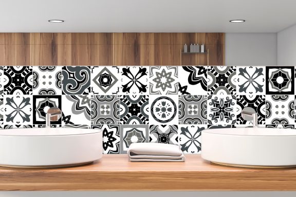 Panneau de vasque carreaux ibériques noir et blanc Deluart