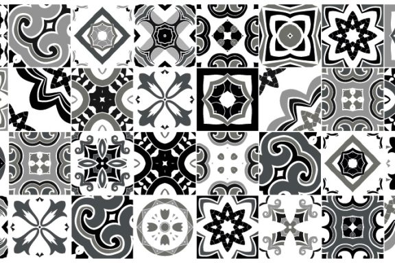 Salle de bain - Vasque / Bain - Carreaux Ibériques noir et blanc