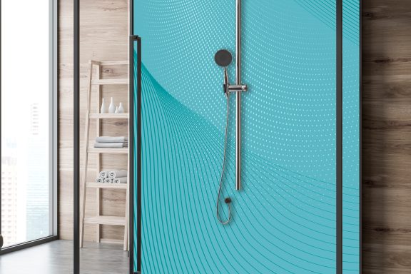Panneau de douche courbes design bleu Deluart