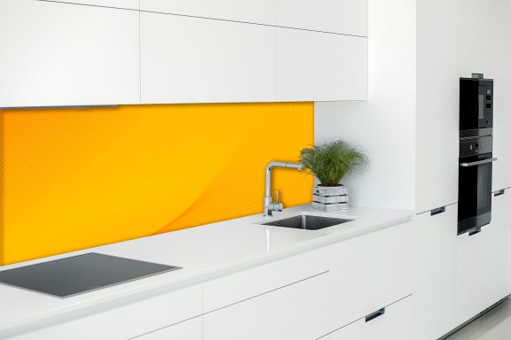 Crédence de cuisine courbes design jaune Deluart