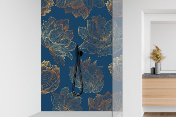 Panneau de douche Lotus art déco bleu Deluart