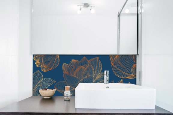 Panneau de vasque Lotus art déco bleu Deluart
