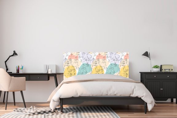 Tête de lit adolescent décor visages colorés Deluart