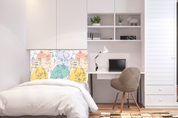 Tête de lit adolescent décor visages colorés Deluart