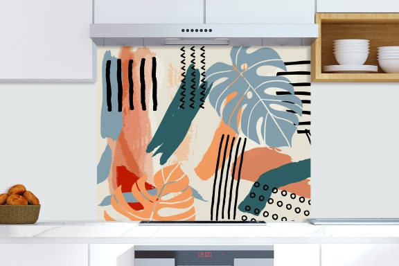 Crédences de cuisine - Fond de hotte - Feuilles tropicales graphiques vintage