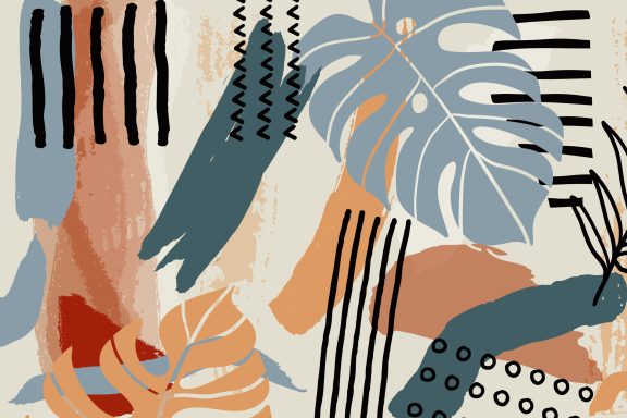 Crédences de cuisine - Fond de hotte - Feuilles tropicales graphiques vintage