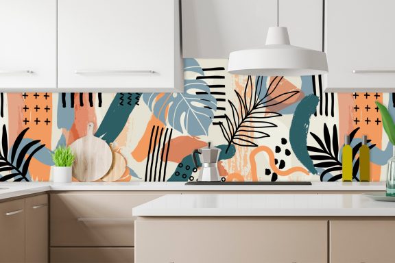 Crédences de cuisine - Panoramique - Feuilles tropicales graphiques vintage