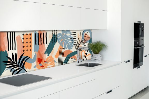 Crédences de cuisine - Panoramique - Feuilles tropicales graphiques vintage