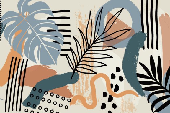 Crédences de cuisine - Panoramique - Feuilles tropicales graphiques vintage