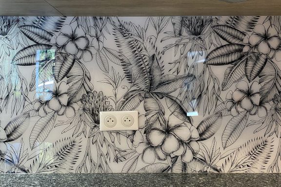 Crédence panoramique Hibiscus Blanc Finition Brillant