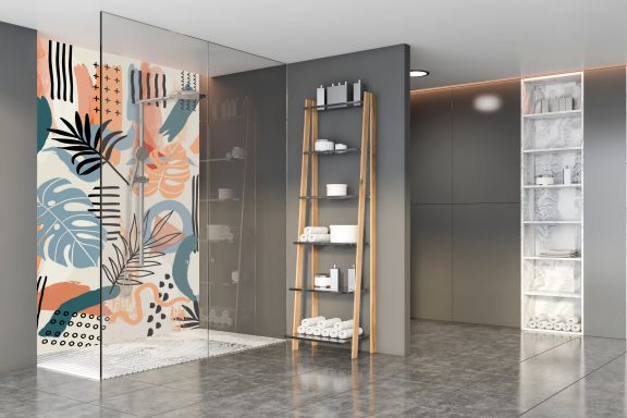 Salle de bain - Douche - Feuilles tropicales graphiques vintage