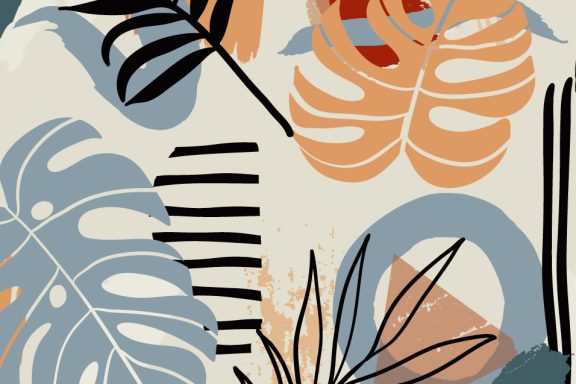 Salle de bain - Douche - Feuilles tropicales graphiques vintage