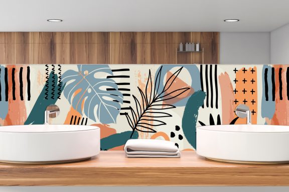Salle de bain - Vasque / Bain - Feuilles tropicales graphiques vintage