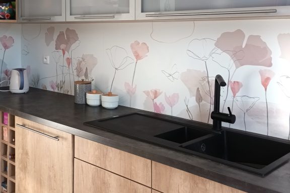 Crédence panoramique Coquelicot graphique blanc Finition Mate